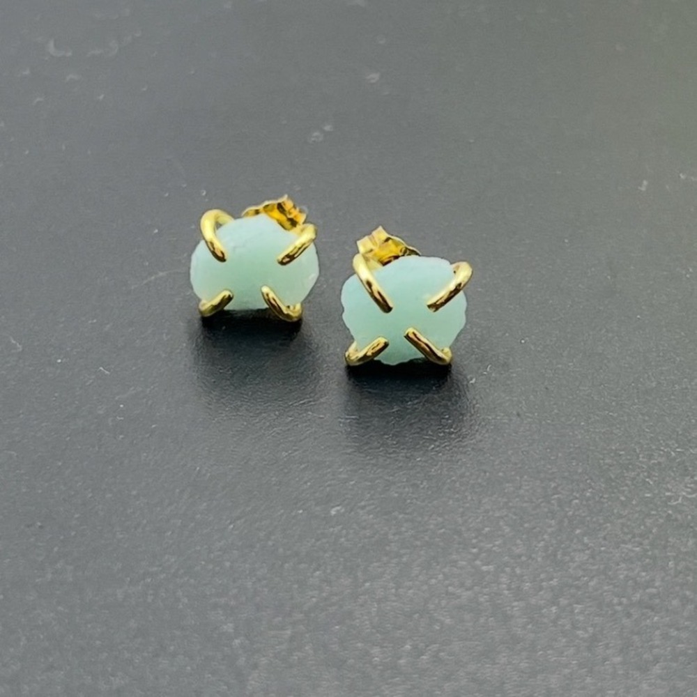 Sterling Silver Gold Plated Raw Cut Claw Aquamarine Small Stud Earrlngs